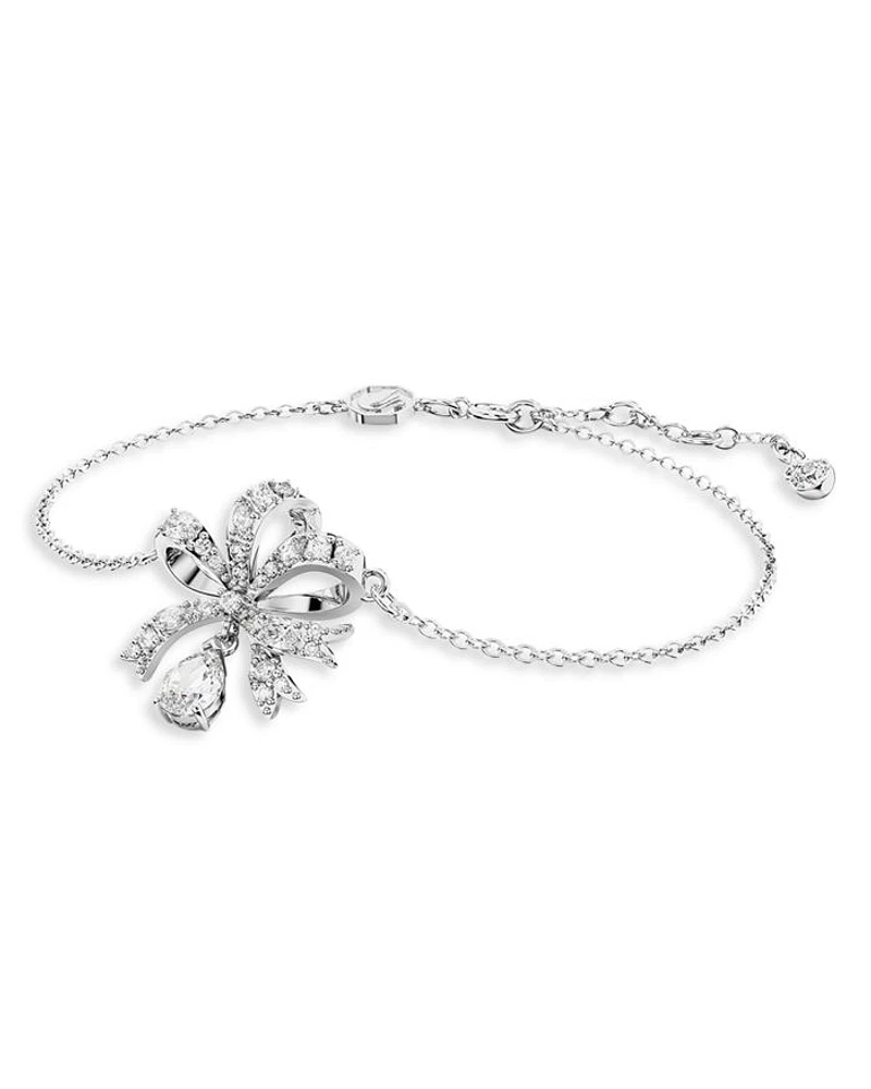 Hyperbola Crystal Bow Link Bracelet in Rhodium Plated