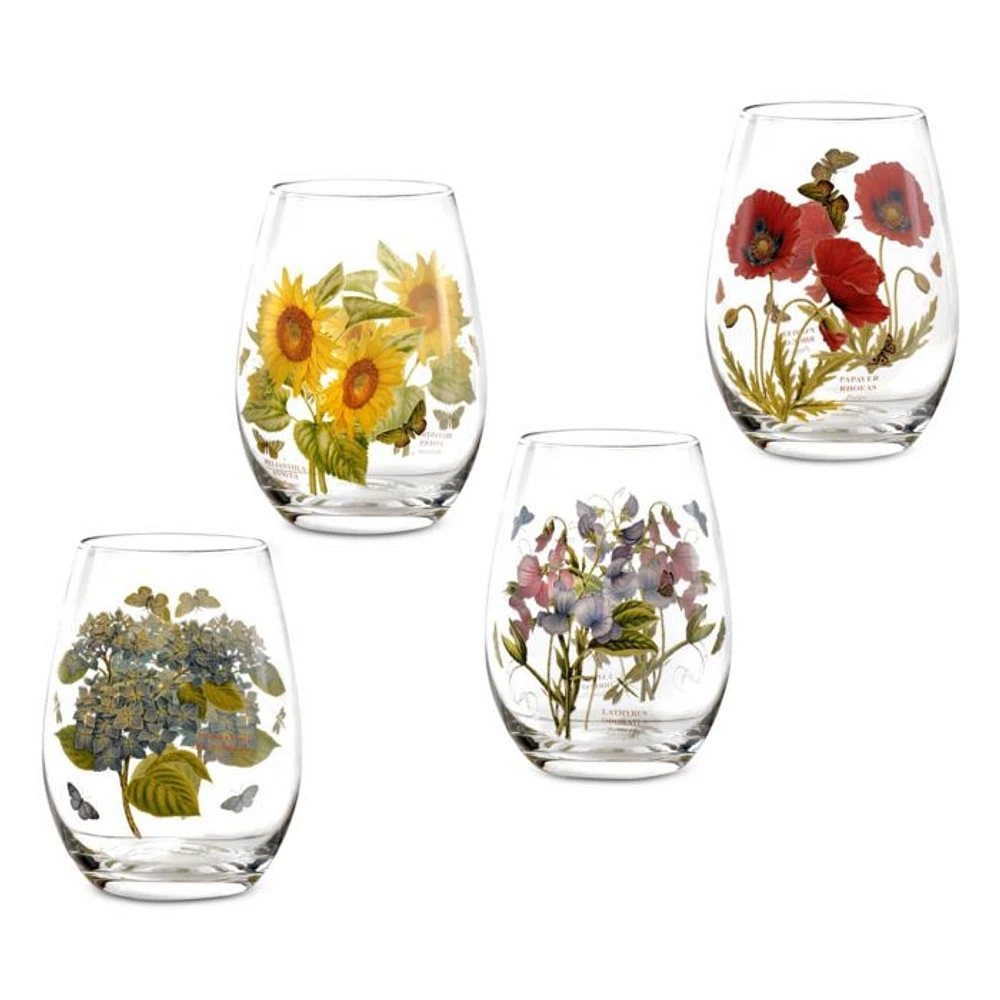 Botanic Garden Stemless Wine Glasses, Set of 4
