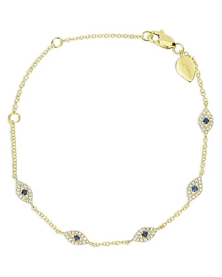 14K Yellow Gold Diamond & Sapphire Evil Eye Bracelet