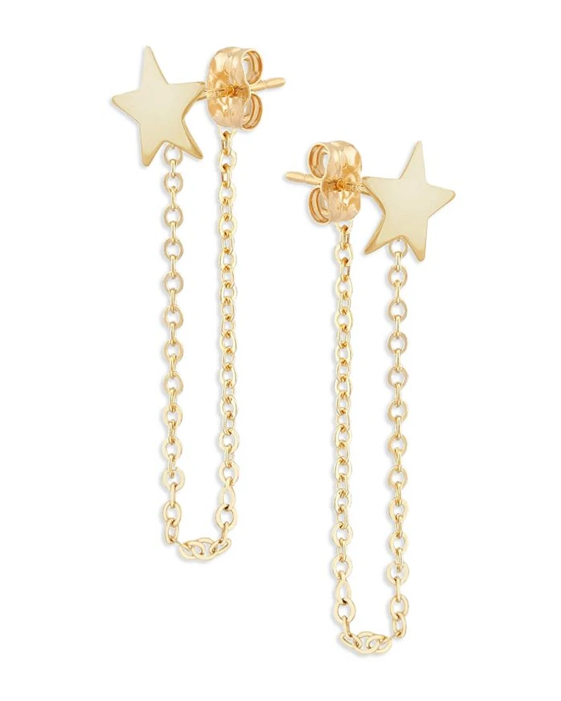 14K Yellow Gold Star Draped Chain Earrings - Exclusive