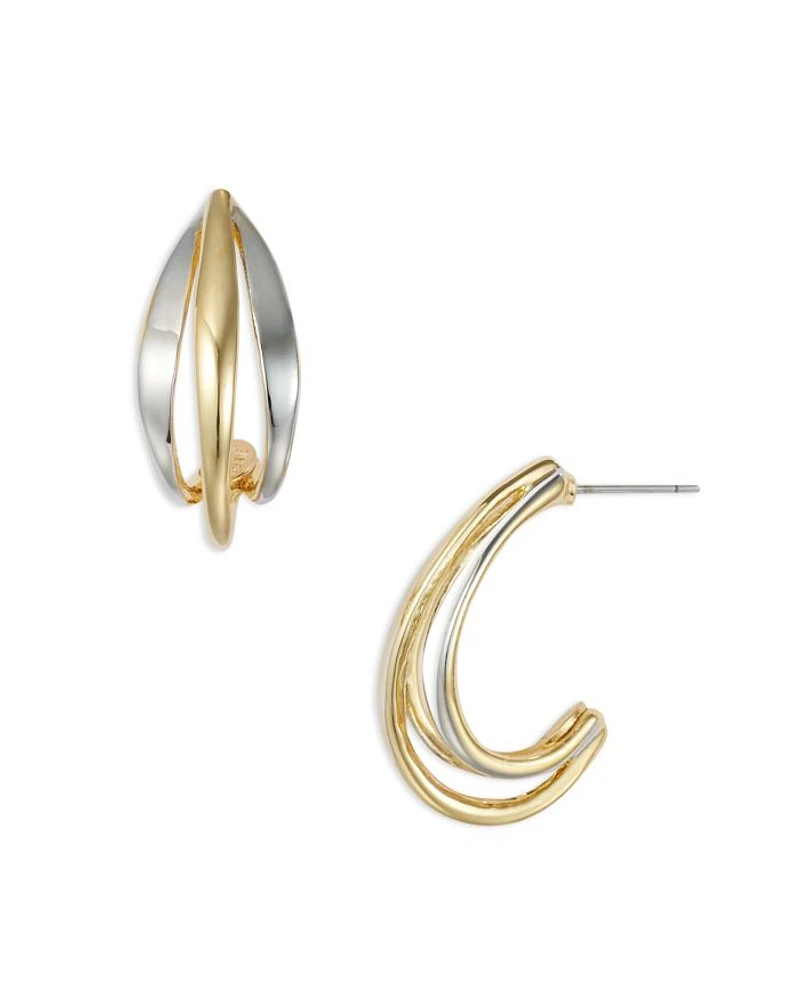 18K Gold Plated Two Tone Half Hoop Earrings