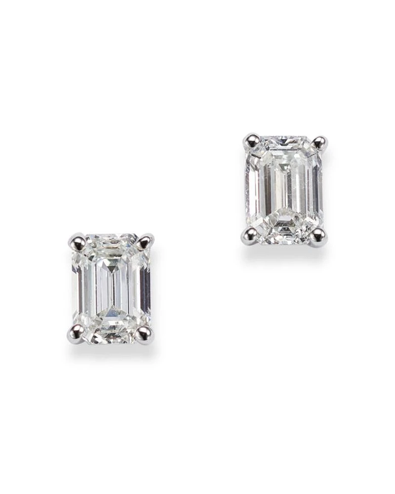 Diamond Emerald-Cut Stud Earrings in 14K White Gold, 0.50 tcw