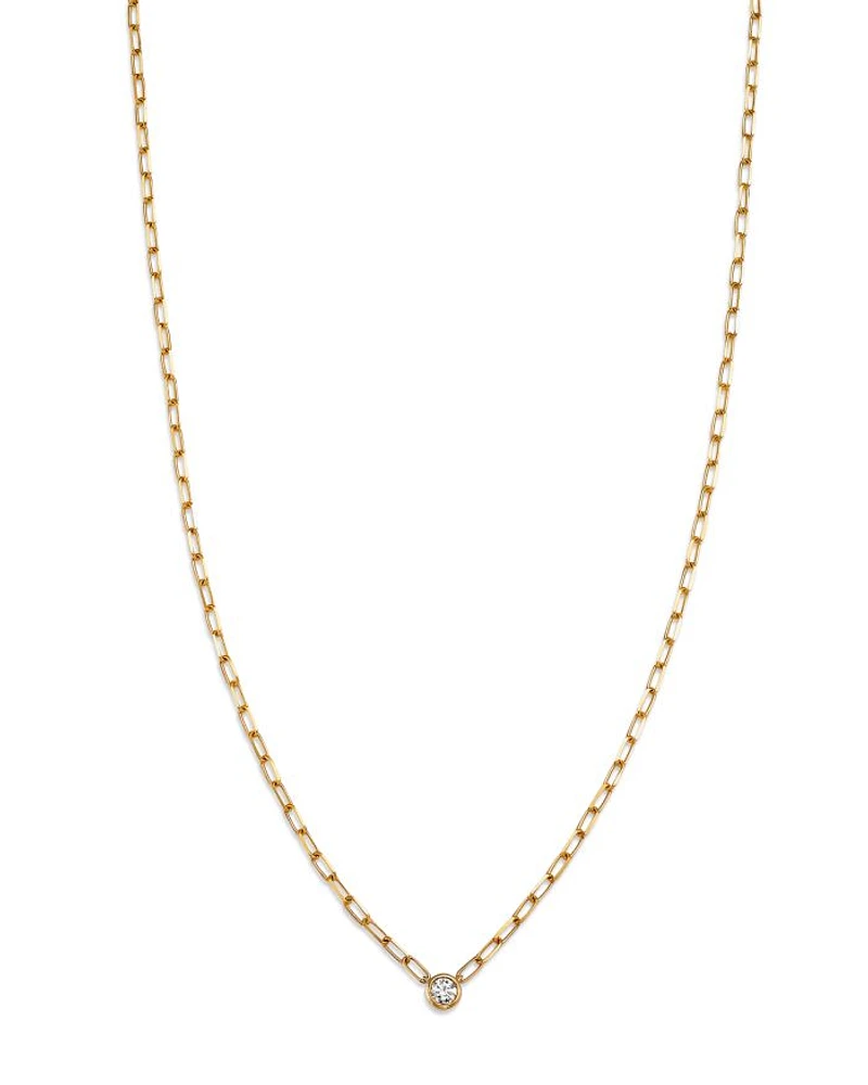 Diamond Solitaire Paperclip Necklace in 14K Yellow Gold, 0.15 tcw