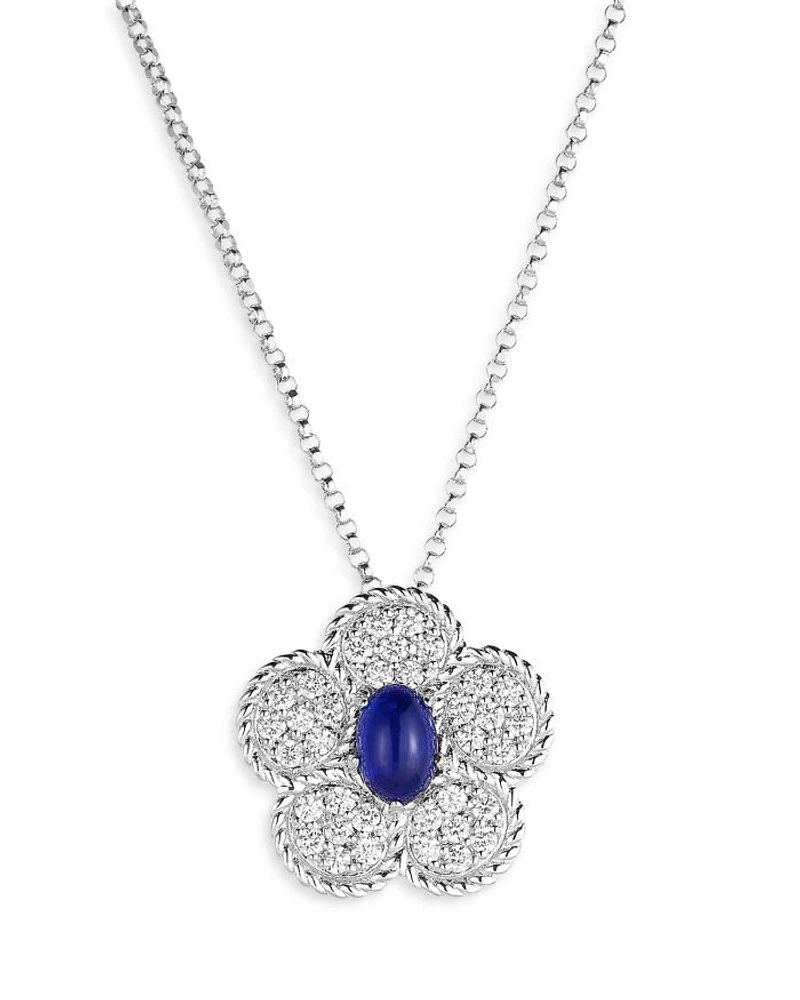 18K White Gold Daisy Blue Sapphire & Diamond Flower Pendant Necklace, 18" - Exclusive