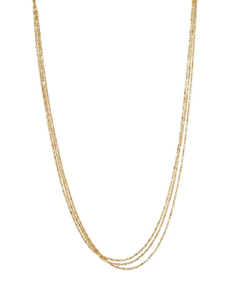 14K Yellow Gold Simple Gold Tube & Bead Triple Layer Necklace, 14-18"