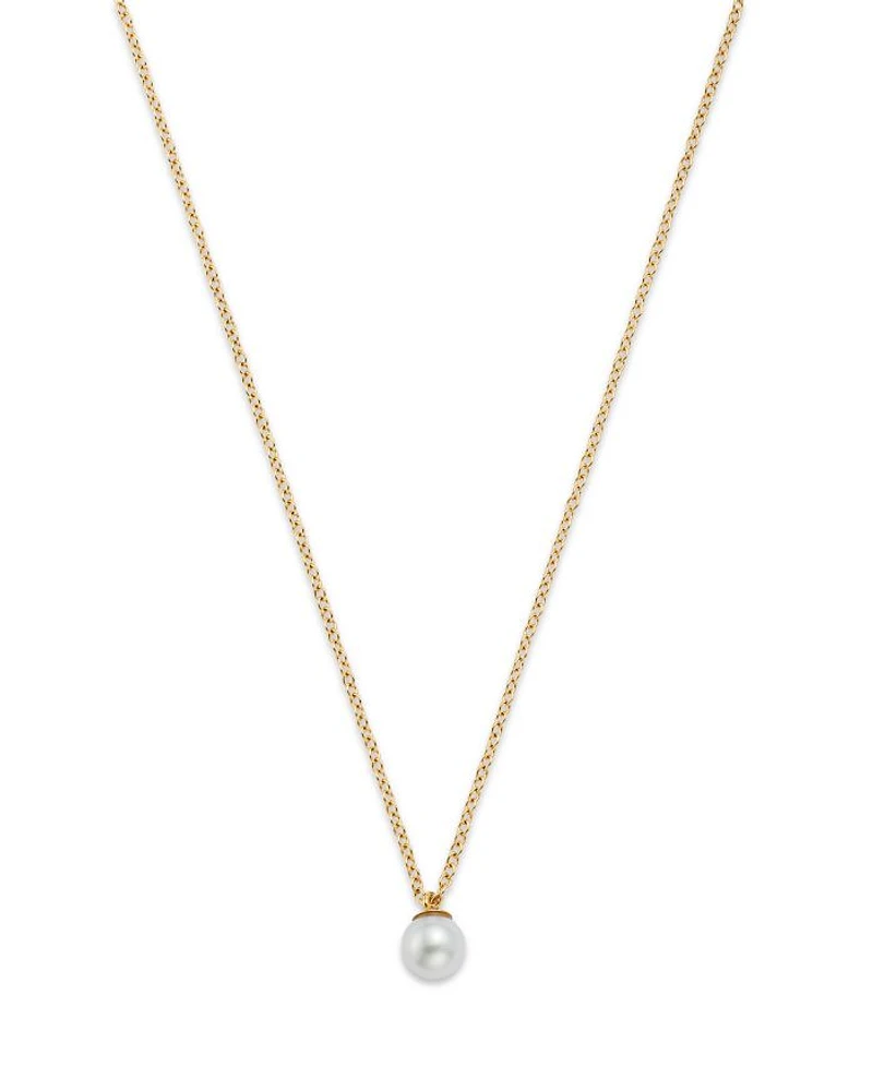 14K Yellow Gold White Pearls Cultured Freshwater Pearl Solitaire Pendant Necklace, 14-16"