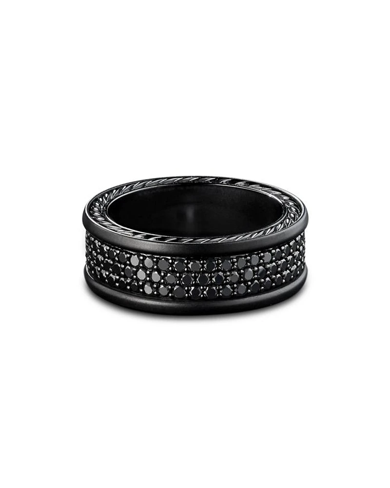 Men's Streamline® Three Row Band Ring Black Titanium with Diamonds, 8.5mm