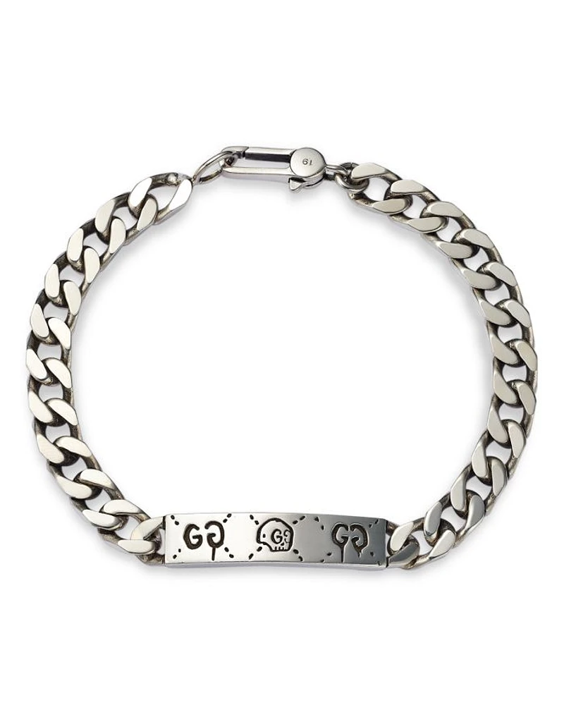 Sterling Silver Ghost Bar Plate Link Bracelet