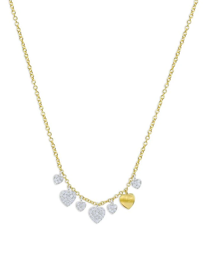 14K White & Yellow Gold Diamond Multi Heart Statement Necklace, 16-18"