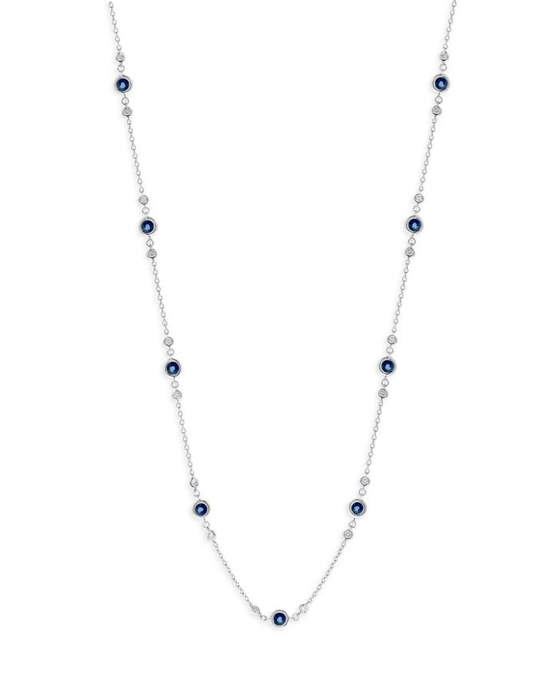 Precious Stone & Diamond Station Collar Necklace Collection in 14K White Gold, 18"