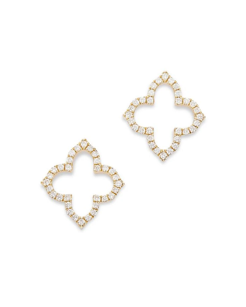 Diamond Clover Stud Earrings in 14K Yellow Gold
