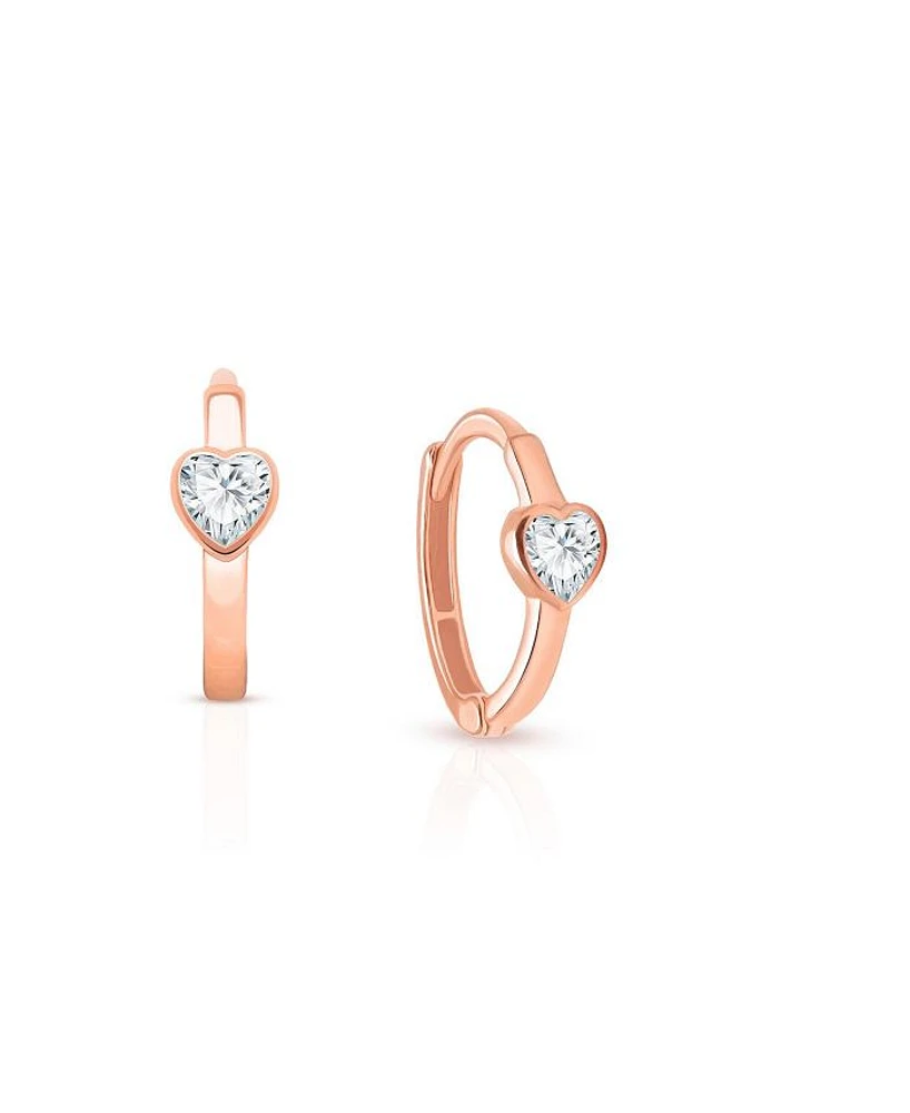 Children's 14K Gold True Love Clear Heart Girls' Huggie Hoop Earrings