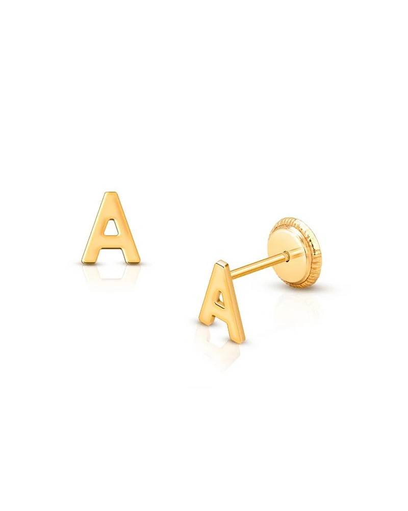 Girls' 14K Gold Tiny Initial Studs Screw Back Earrings - Little Kid, Big Kid