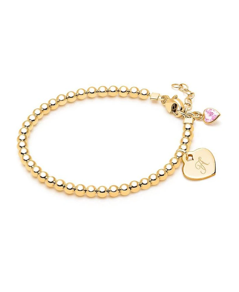 Girls' 14K Gold 3mm Beads & Diamond Initial 5.25" Bracelet - Children