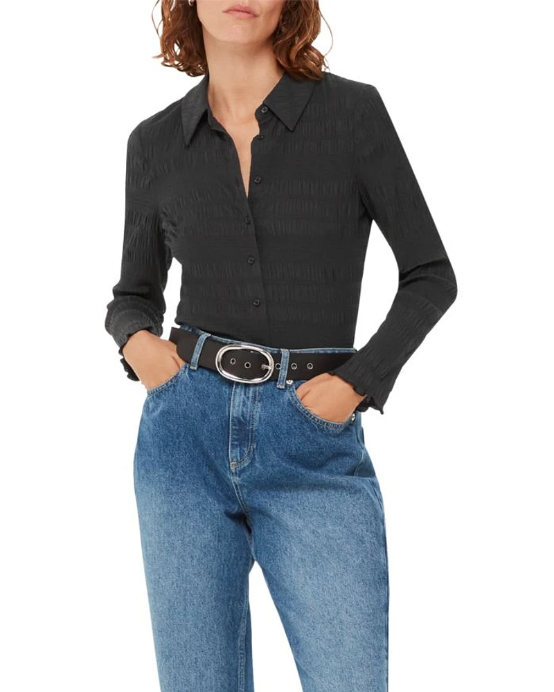 Plisse Button Front Shirt