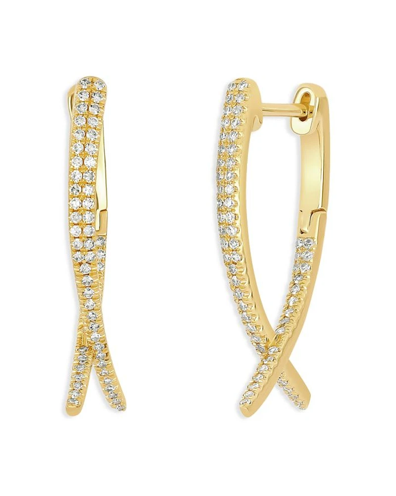 14K Yellow Gold Diamond Loop Hoop Earrings