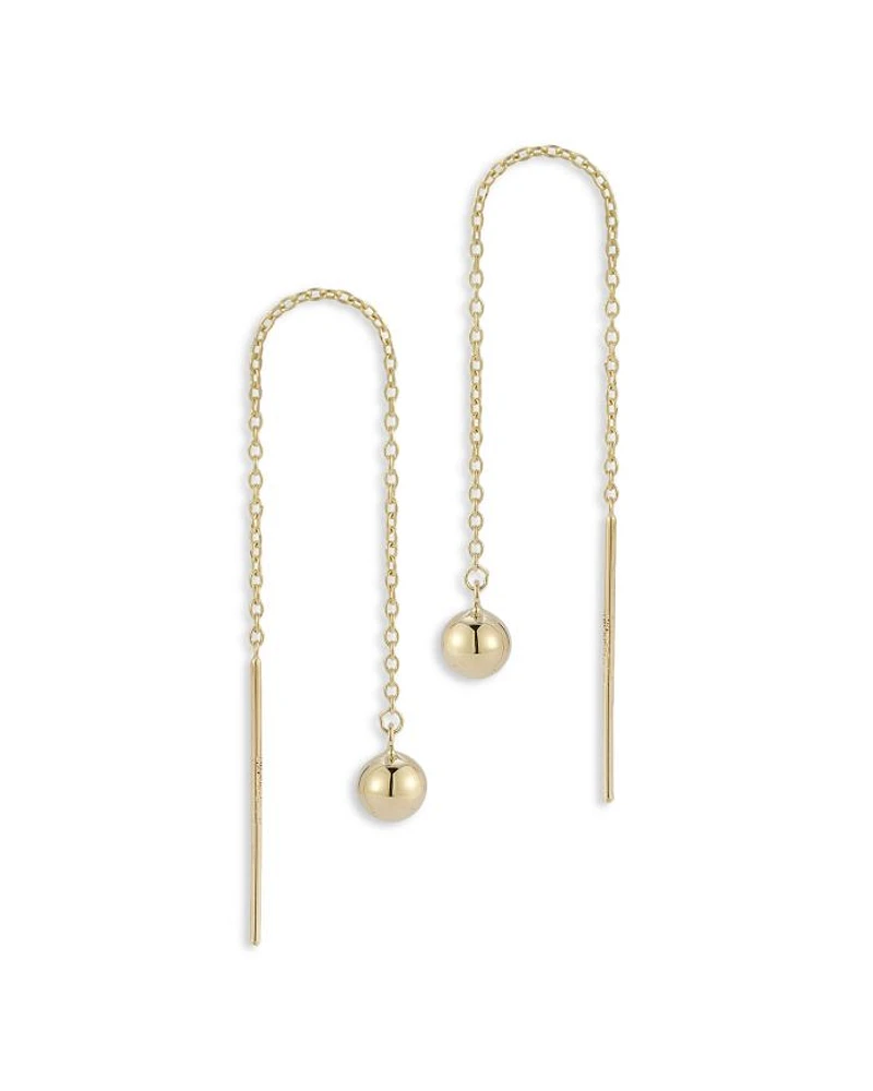 14K Yellow Gold Ball Threader Earrings