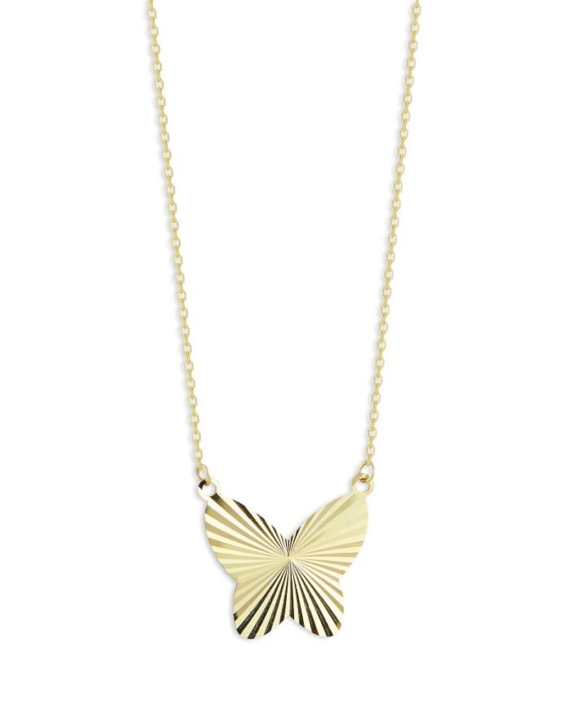 14K Yellow Gold Butterfly Necklace, 16" + 1" extender