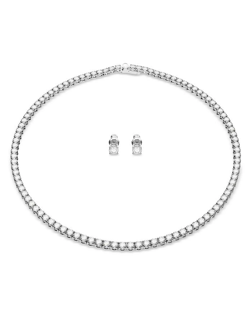 Matrix Tennis Necklace & Stud Earrings Set in Rhodium Plated