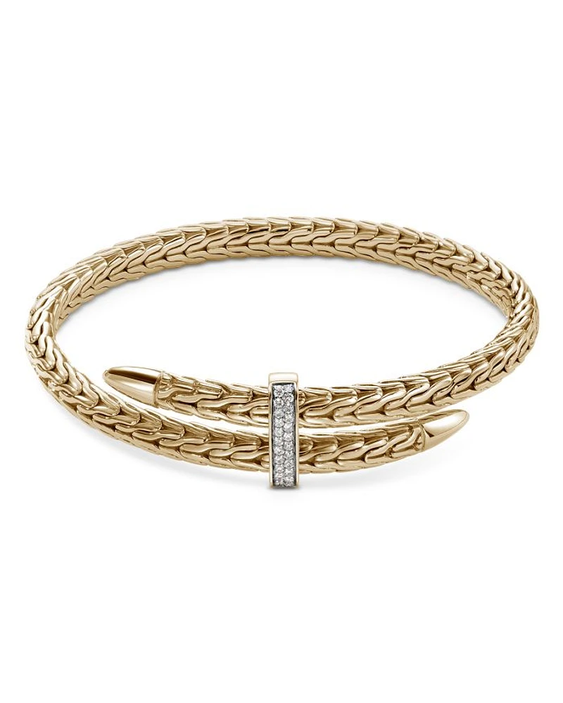 14K Yellow Gold Spear Diamond Woven Cuff Bracelet