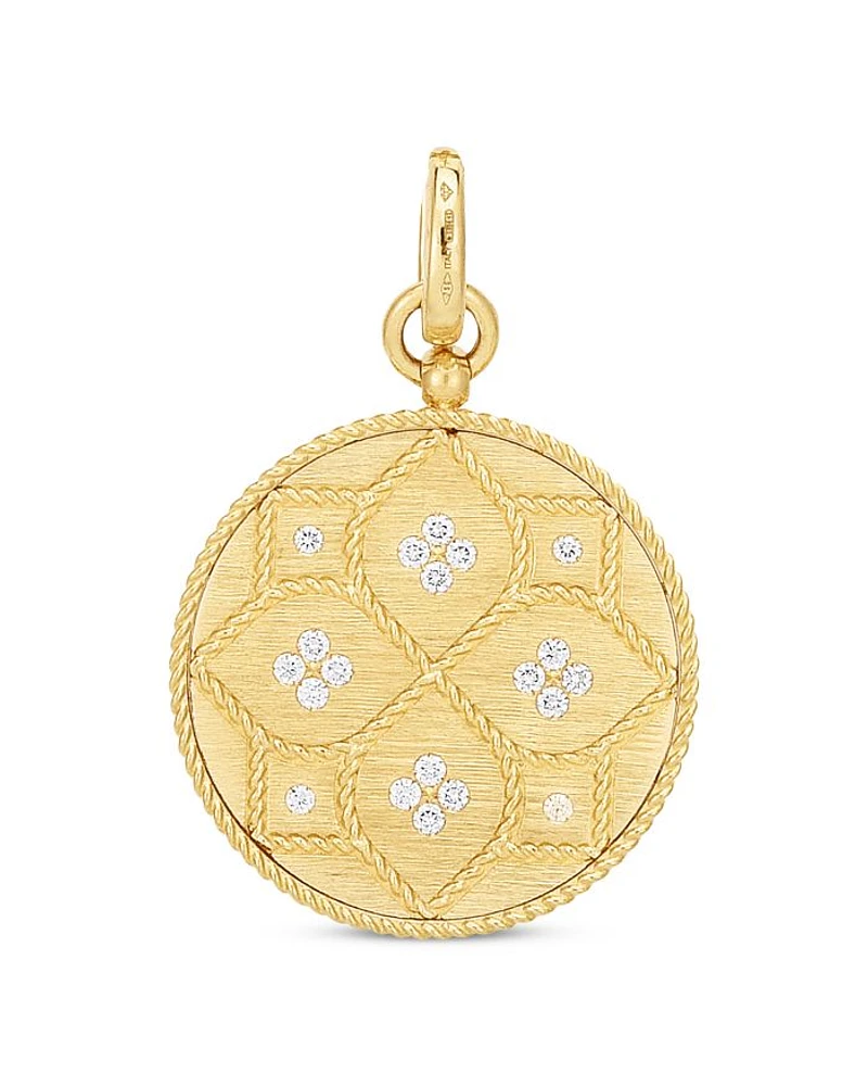 18K Yellow Gold Venetian Princess Medallion White Diamond Pendant, 0.25 tcw
