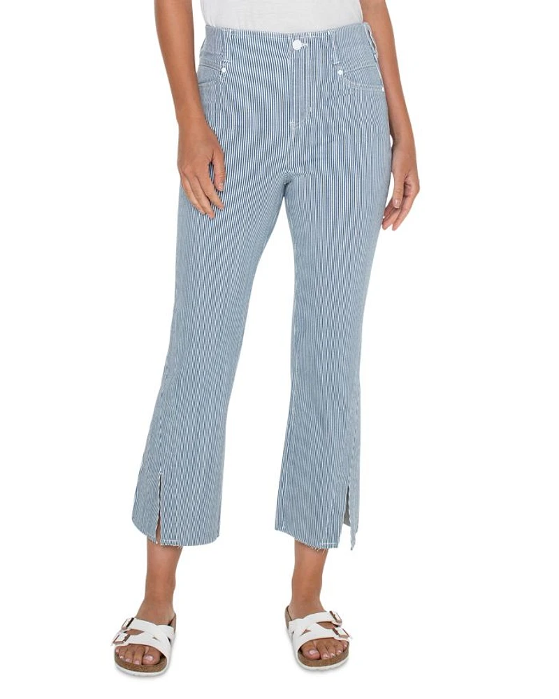 Gia Glider High Rise Crop Flare Leg Jeans Chambray Stripe