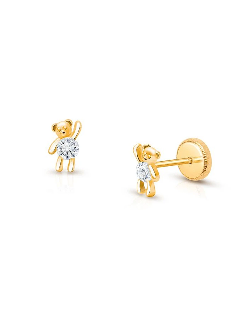 Children's 14K Gold Teddy Bear Bliss Studs Girls' Screw Back Earrings