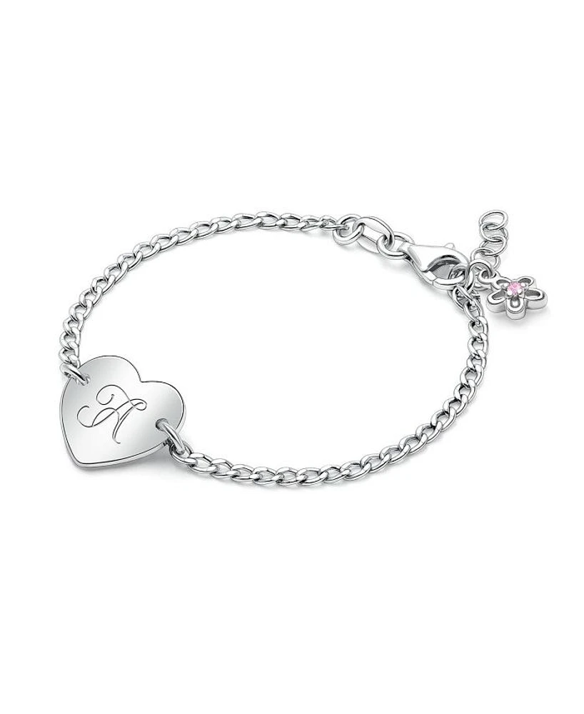 Children's Sterling Silver Lovely Heart ID Bracelet & Engraved Initial Girls' 6"