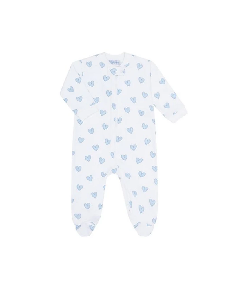 Girls' Blue Heart Print Zipper Footie - Baby