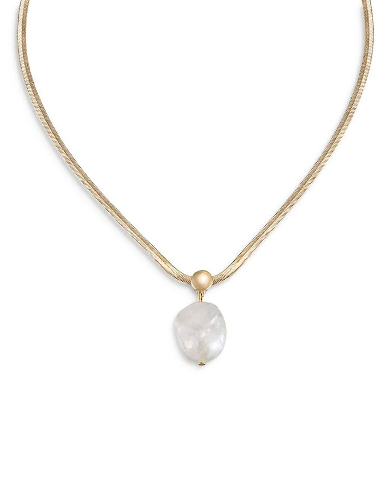 Baroque Pearl Pendant Snake Chain Necklace in 18K Gold Plated, 16"