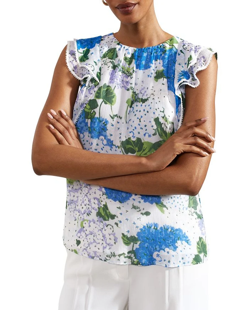 Simona Floral Flutter Sleeve Blouse