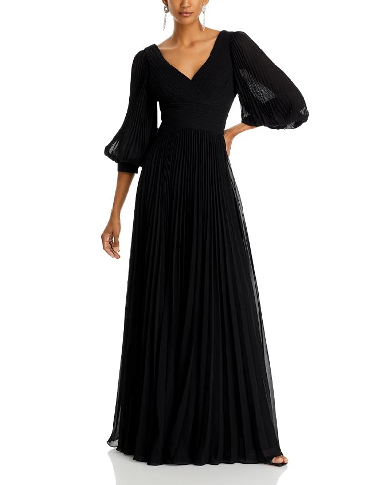 Chiffon Pleated V Neck Gown