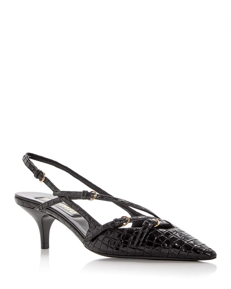 Women's Croc Embossed Pointed Toe Pumps