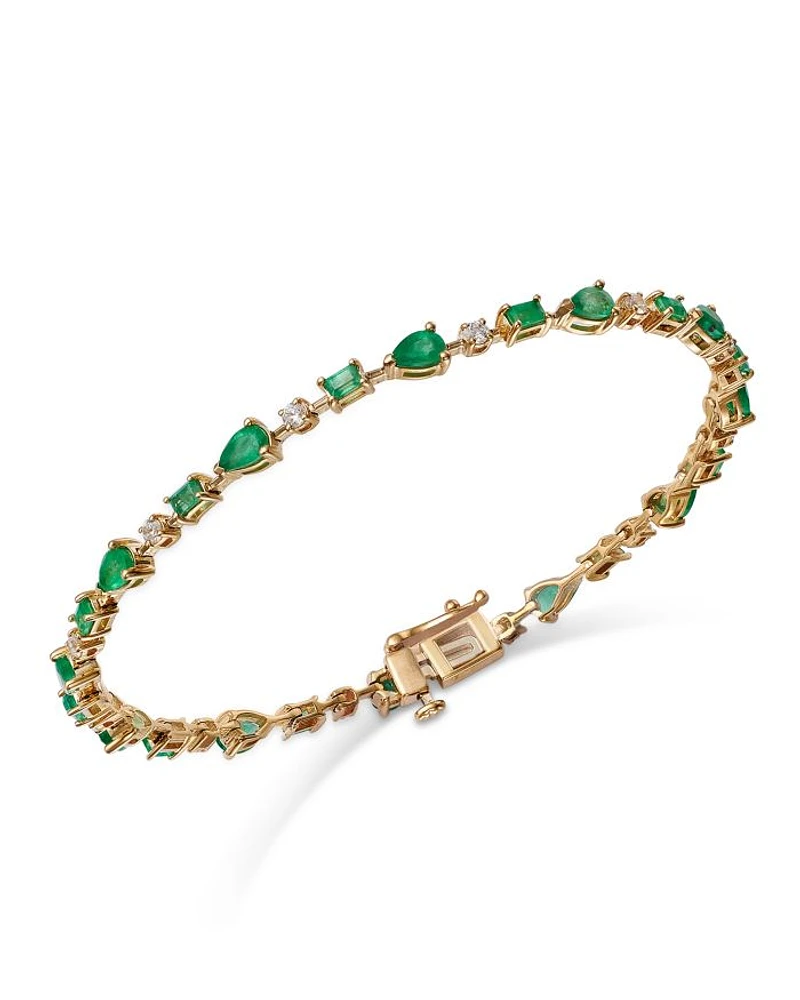 Emerald & Diamond Link Bracelet in 14K Yellow Gold