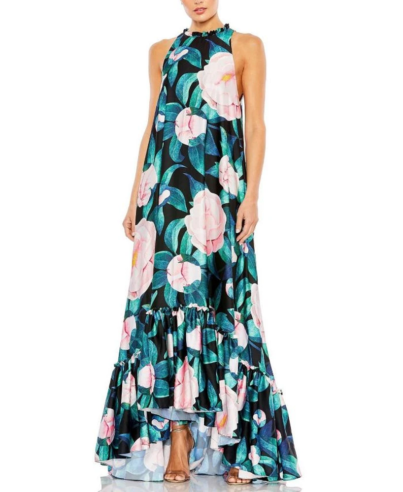 Floral Printed High Neck Babydoll Dress