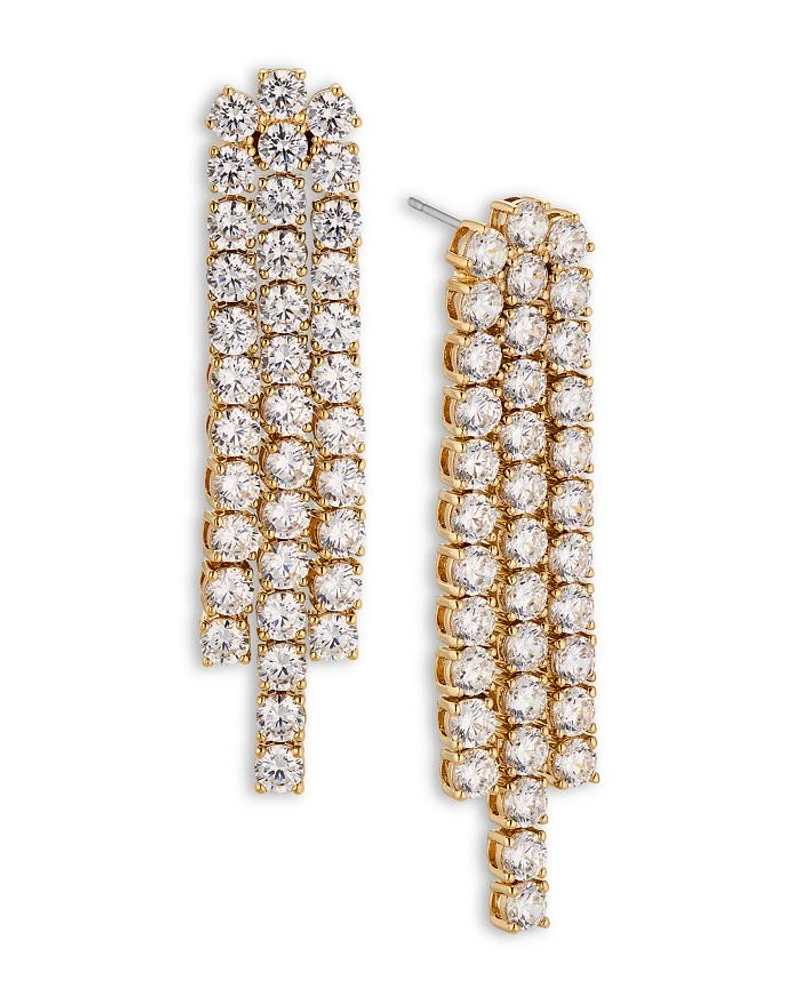 Perfect Tennis Cubic Zirconia Slim Chandelier Earrings in 18K Gold Plated
