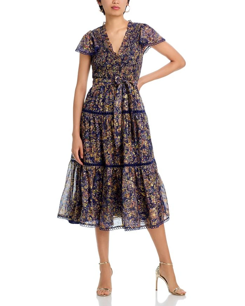 Metallic Floral Midi Dress - Exclusive