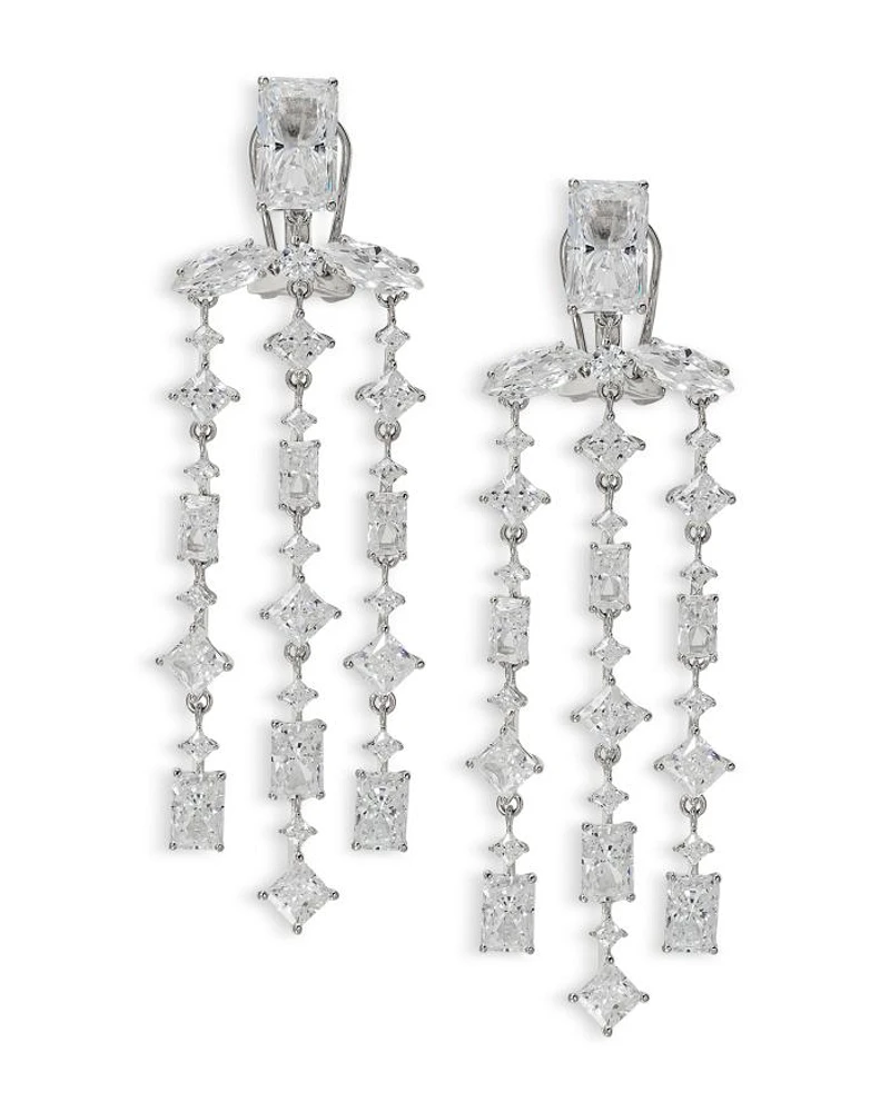 Rare Jewels Cubic Zirconia Triple Row Chandelier Earrings in Rhodium Plated