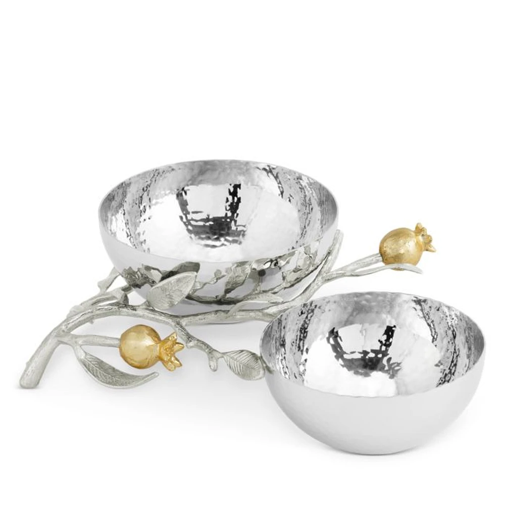 Pomegranate Silver and Gold Double Bowl