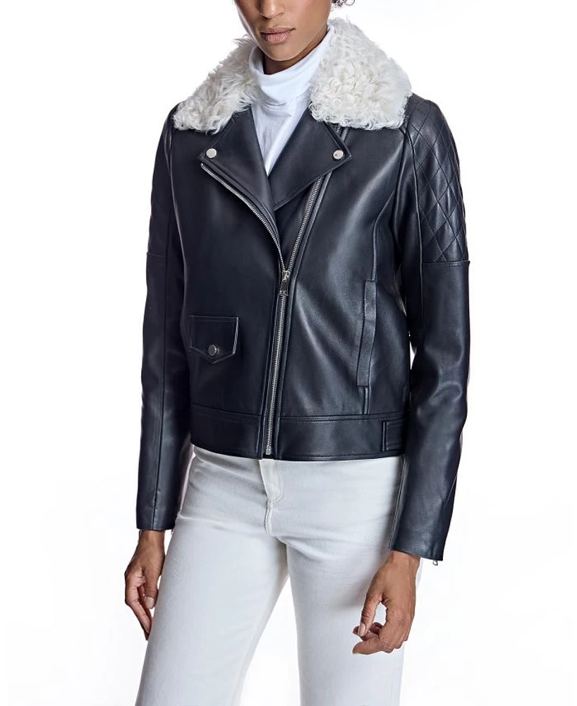 Leather Jacket with Shearling Collar