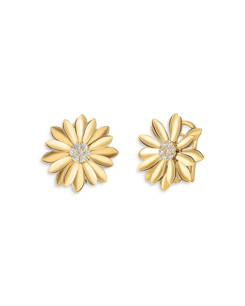 18K Yellow Gold Margherita Floral Earrings with Diamonds, 0.18 tcw