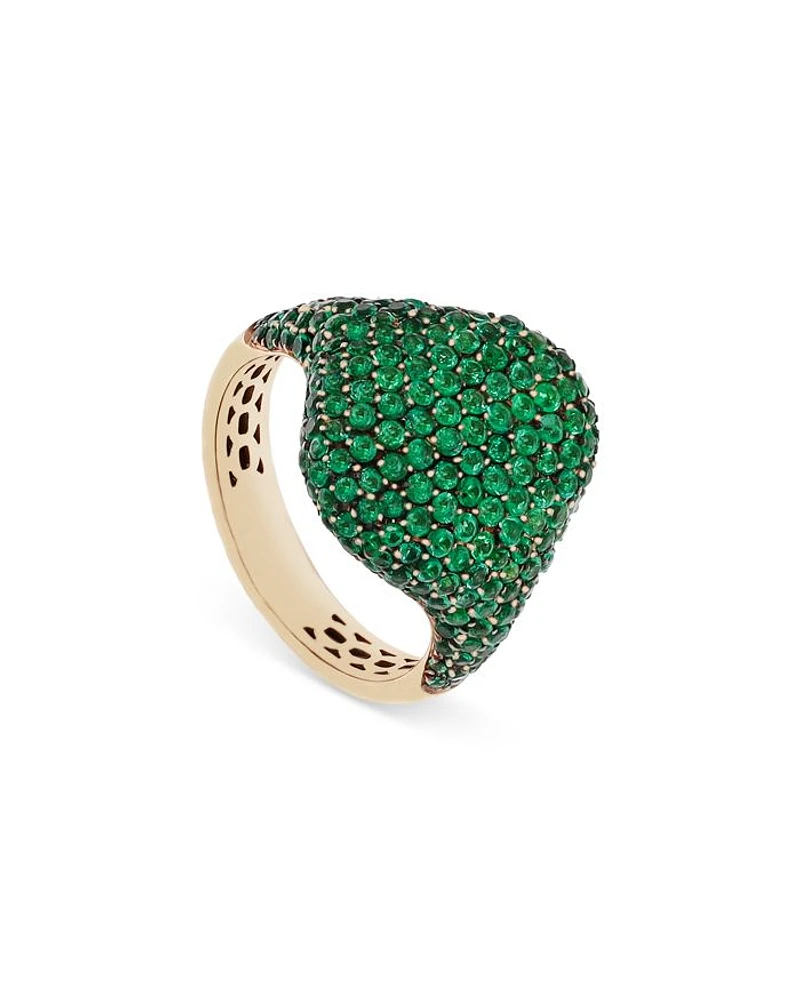 18K Yellow Gold Serpent Emerald Pavé Dome Statement Ring - Exclusive, Italy Campaign