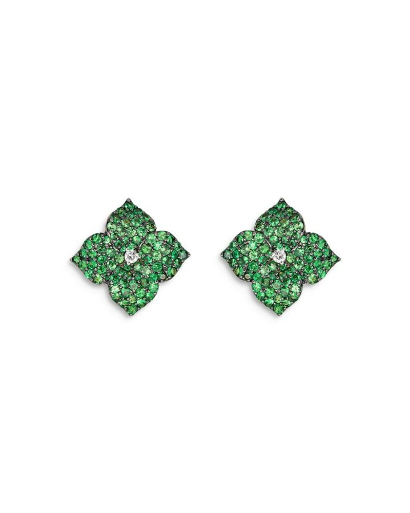 18K Yellow Gold Fiore Tsavorite & Diamond Pavé Flower Small Stud Earrings