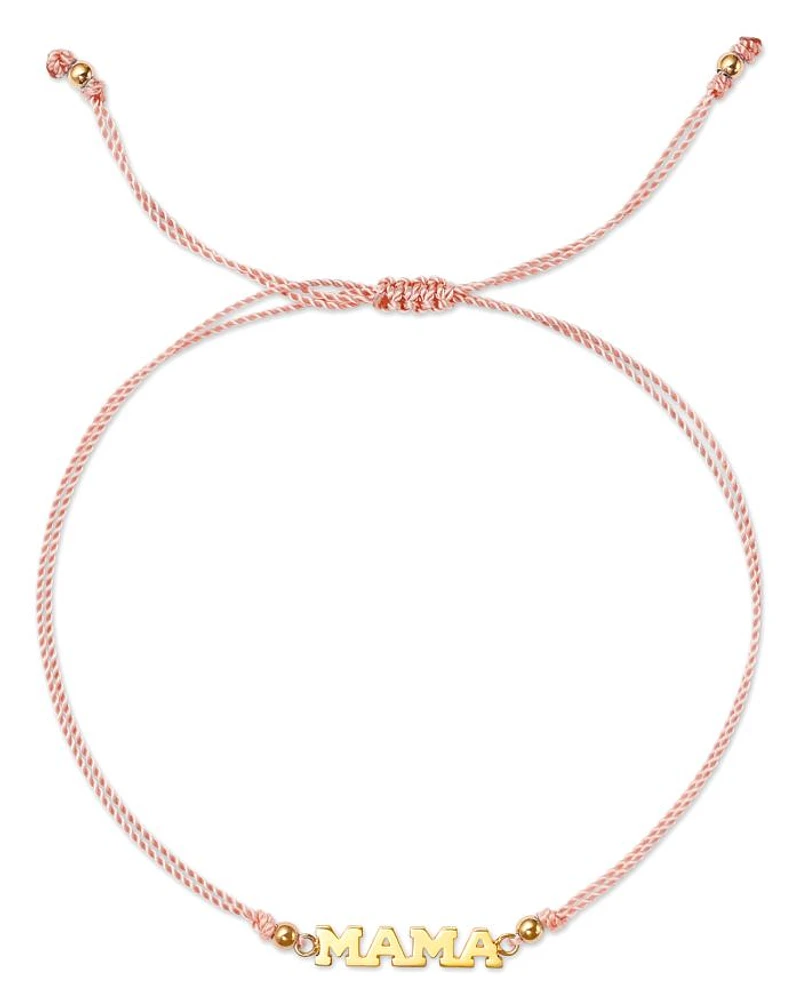 14K Yellow Gold Midi Bitty Symbols MAMA Pink Cord Bolo Bracelet