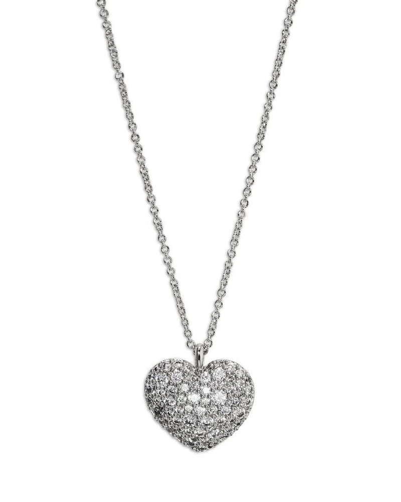 Cubic Zirconia Heart Pendant Necklace in Rhodium Plated, 16"-18"