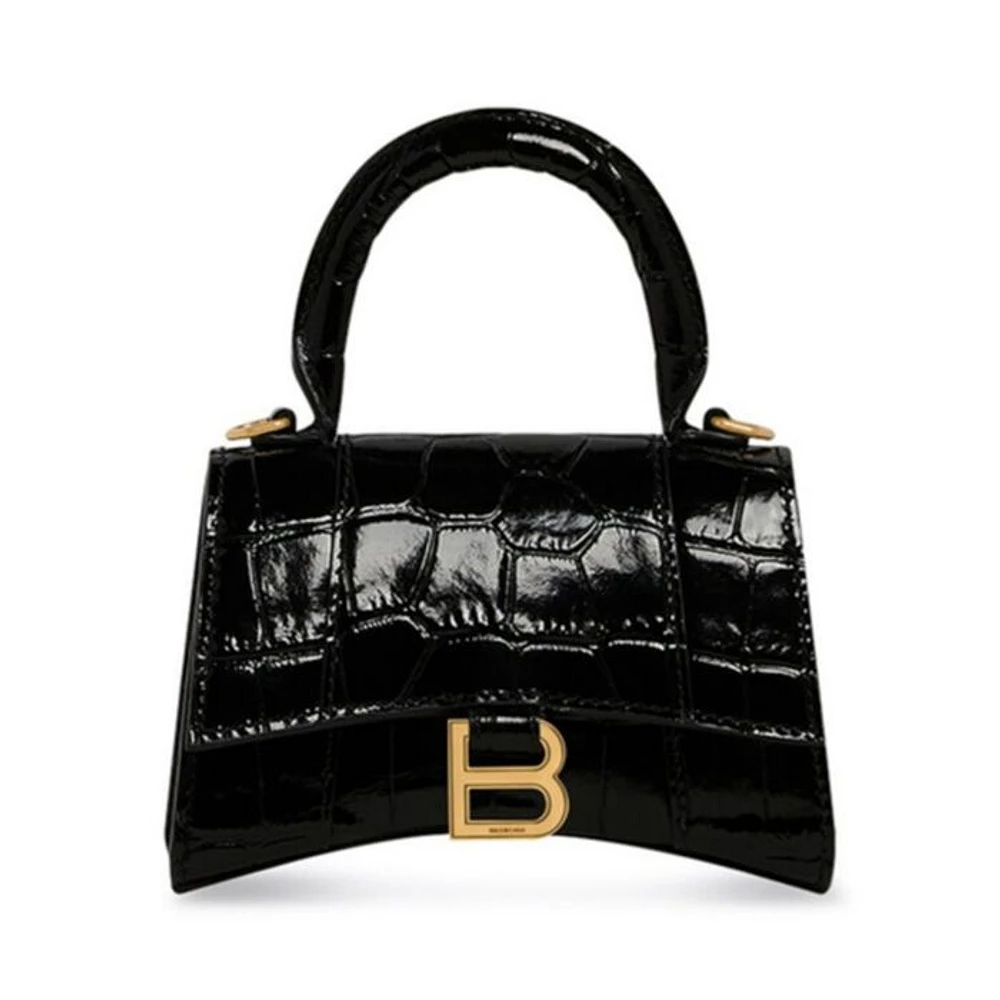 Hourglass Mini Handbag with Chain Crocodile Embossed