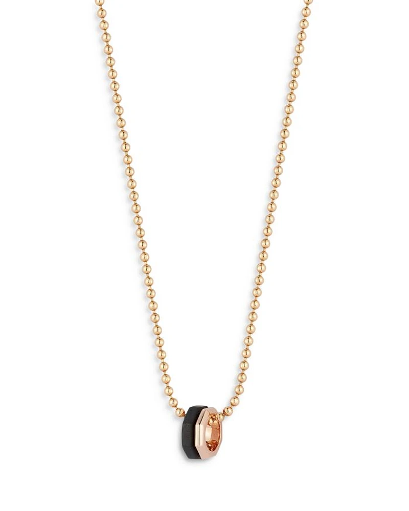 18K Rose Gold Ebony Hexagon Bead Chain Pendant Necklace, 18"