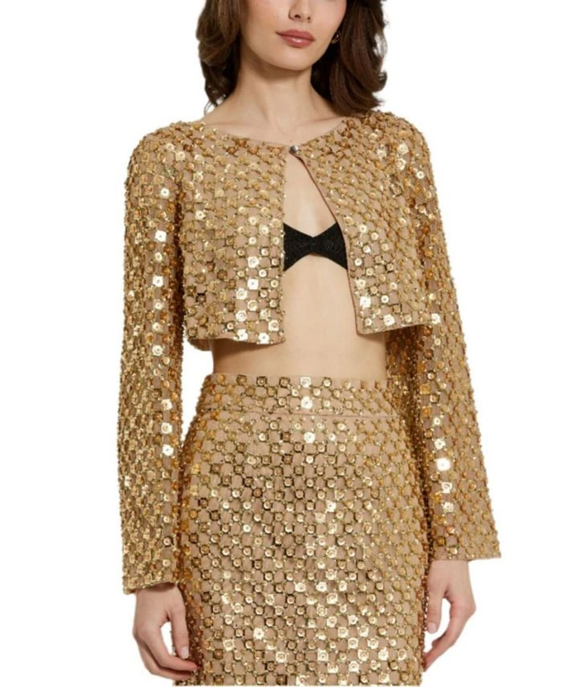 Beaded Sequin Georgette Long Sleeve Cardigan