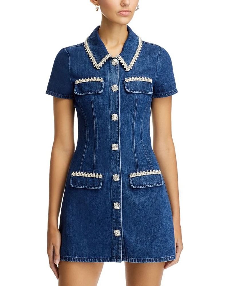 Denim Rhinestone Trim Dress