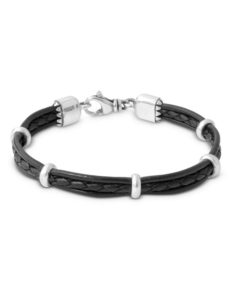 Men's Sterling Silver Multi Strand Leather Bracelet